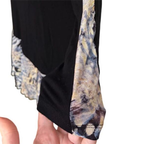 Cable & Gauge Black Sheer Mesh Tiered Front 3/4 Sleeve High Low Top Size S - Picture 7 of 11